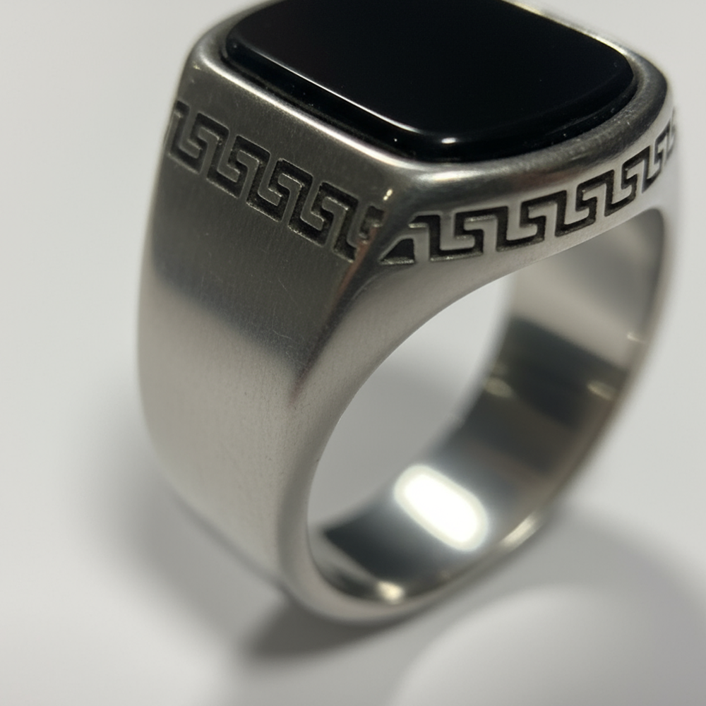 Crown Silver Men’s Ring with Black Onyx