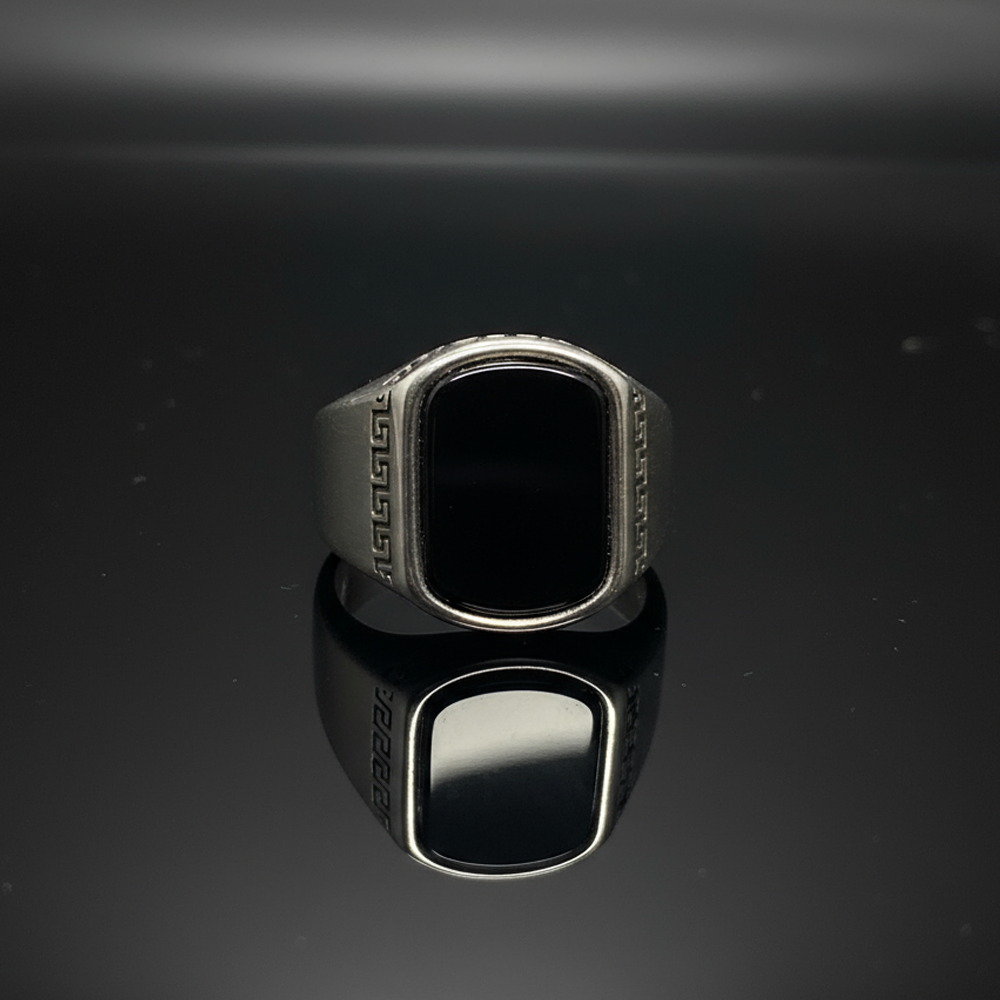 Crown Silver Men’s Ring with Black Onyx