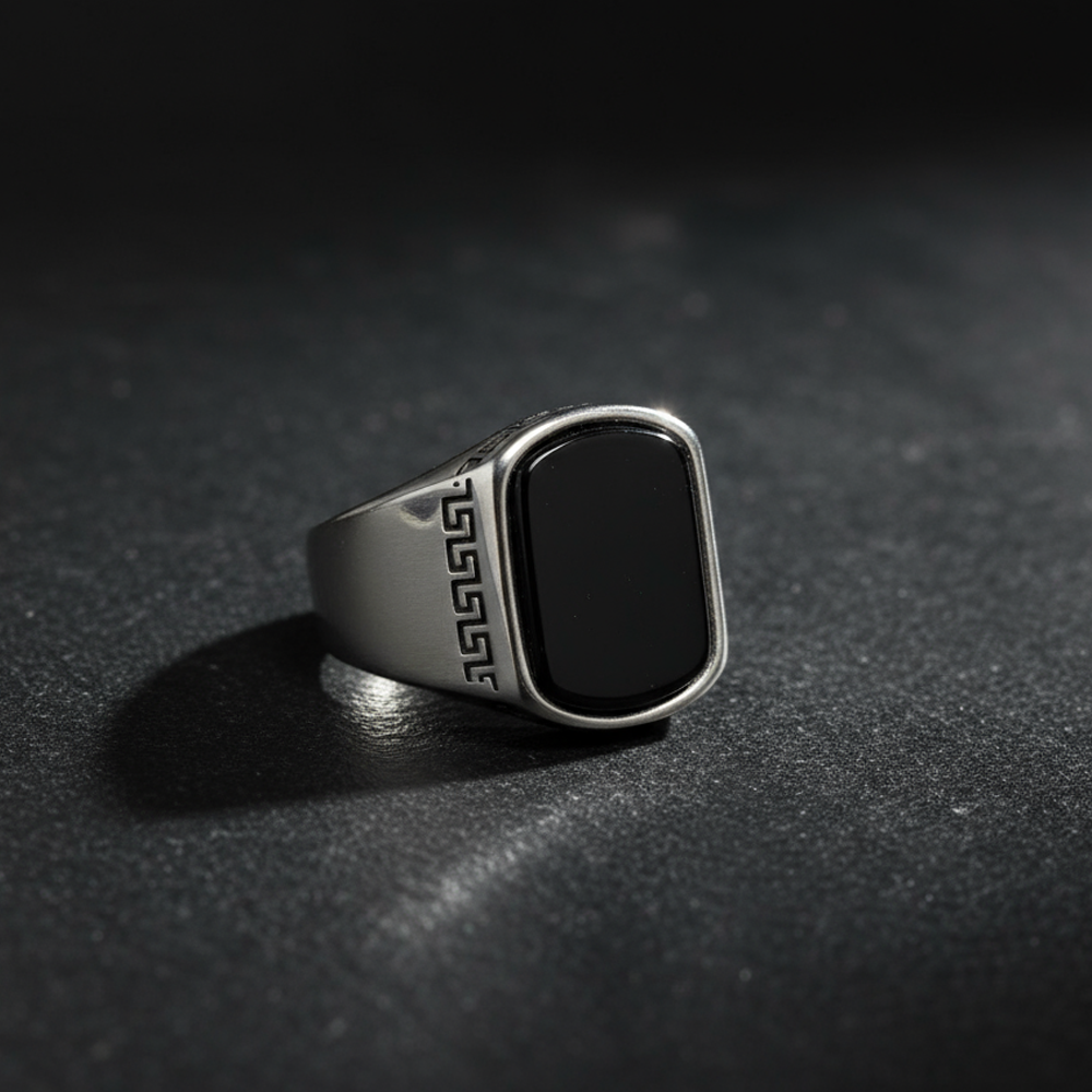 Crown Silver Men’s Ring with Black Onyx