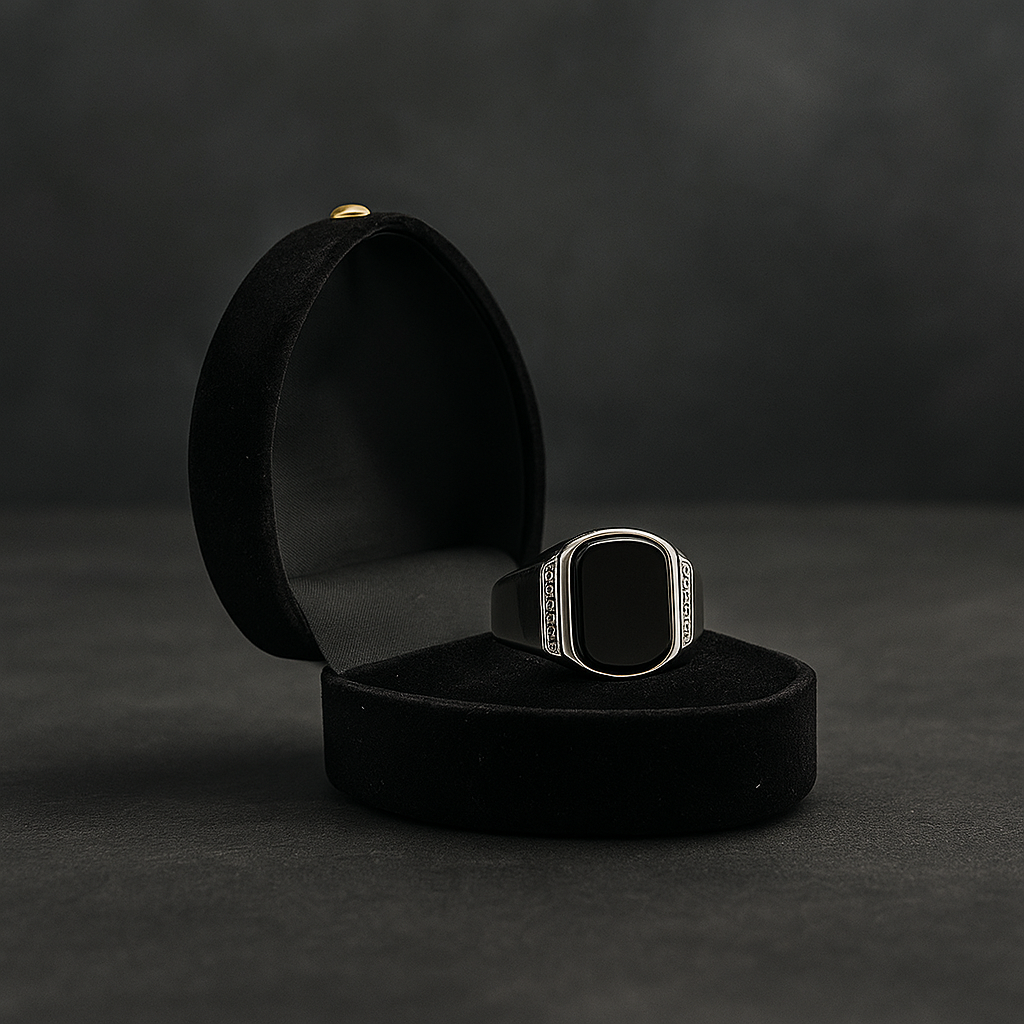 Crown Silver Men’s Ring with Black Onyx