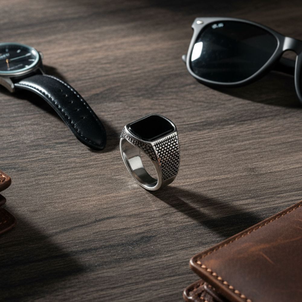 Eclipse Silver Men’s Ring with Black Stone