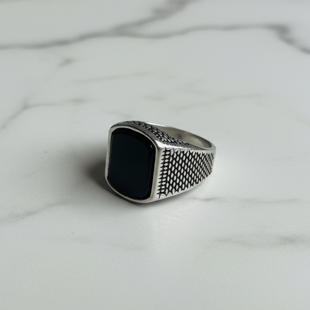 Eclipse Silver Men’s Ring with Black Stone