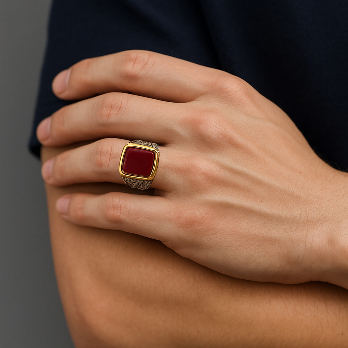 Crimson Gold Men’s Ring with Red Stone