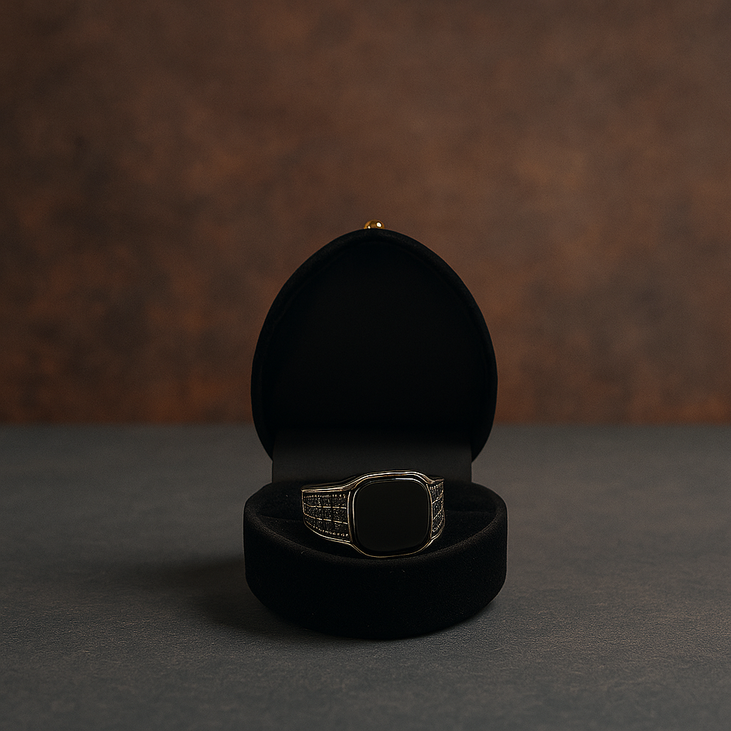 Dominion Black Onyx Men’s Ring in Gold Color